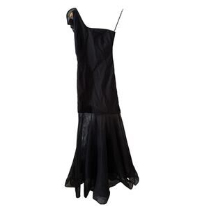 Bronx & Banco One Shoulder Mesh Ruffle Evening Gown Black XS